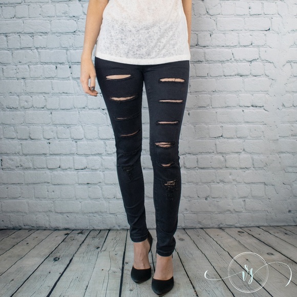 Vanille Style Denim - Black Distressed Skinny Jeans